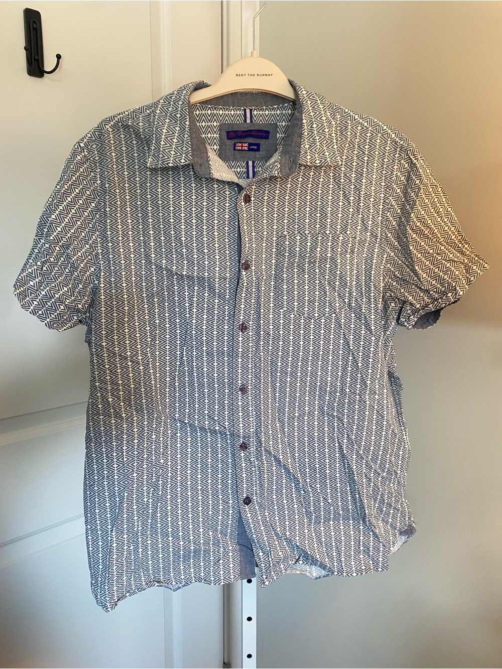English Laundry Short-Sleeve Geometric Button-Down Shirt - Blue/White